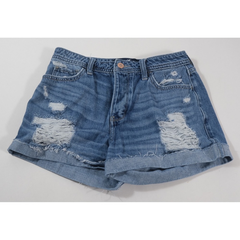 Hollister‎ Shorts Womens 3/26 Blue High-Rise Mom Short Distressed Denim Cut Offs